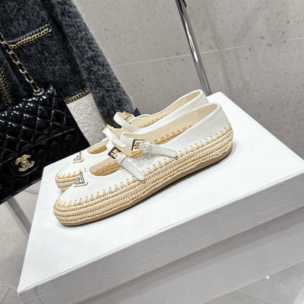 PRADA Nappa leather and raffia ballerinas