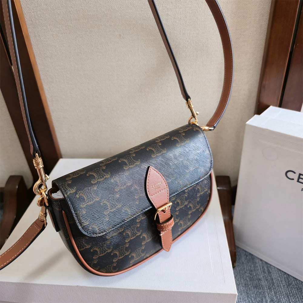Celine FOLCO SHOULDER BAG IN Triomphe Canvas and Calfskin