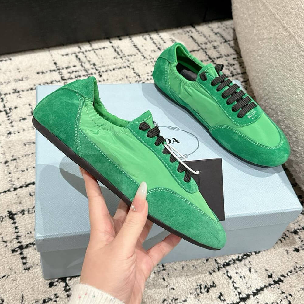 PRADA Collapse Re-Nylon and suede elasticized sneakers