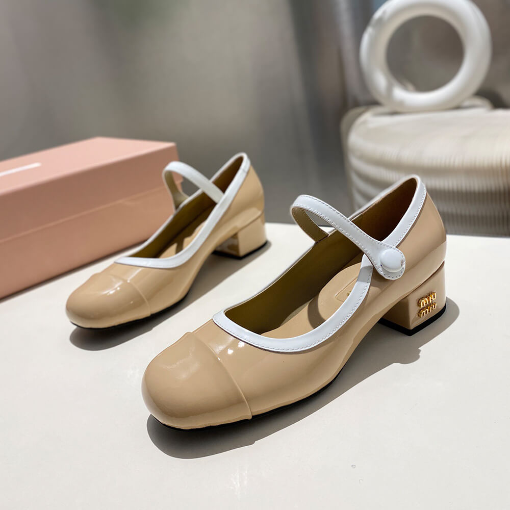 MiuMiu Two-tone patent leather Mary Jane pumps