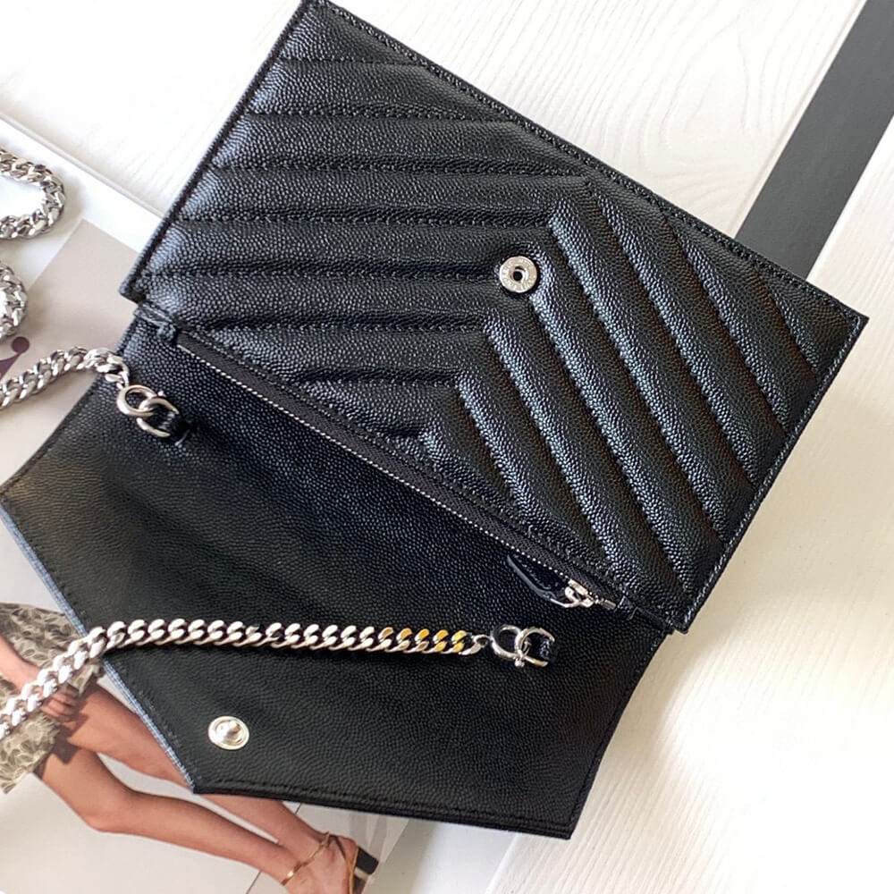 YSL cassandre envelope chain wallet in grain de poudre leather(High-end Grade)