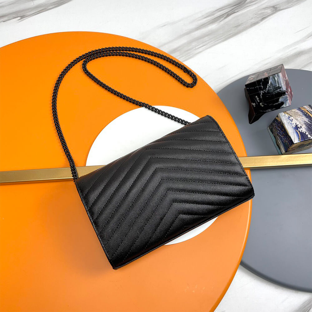 YSL classic cassandre chain wallet in grain de poudre leather