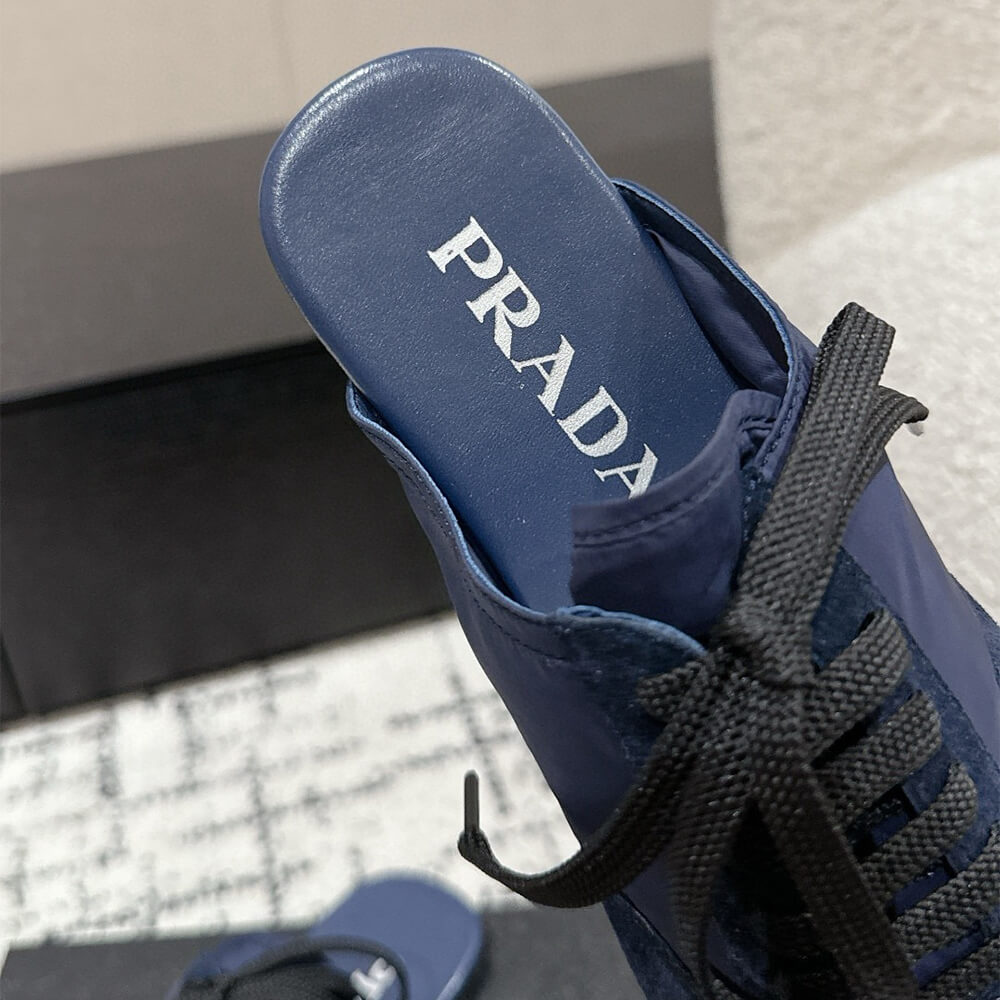 PRADA Collapse Re-Nylon and suede mules