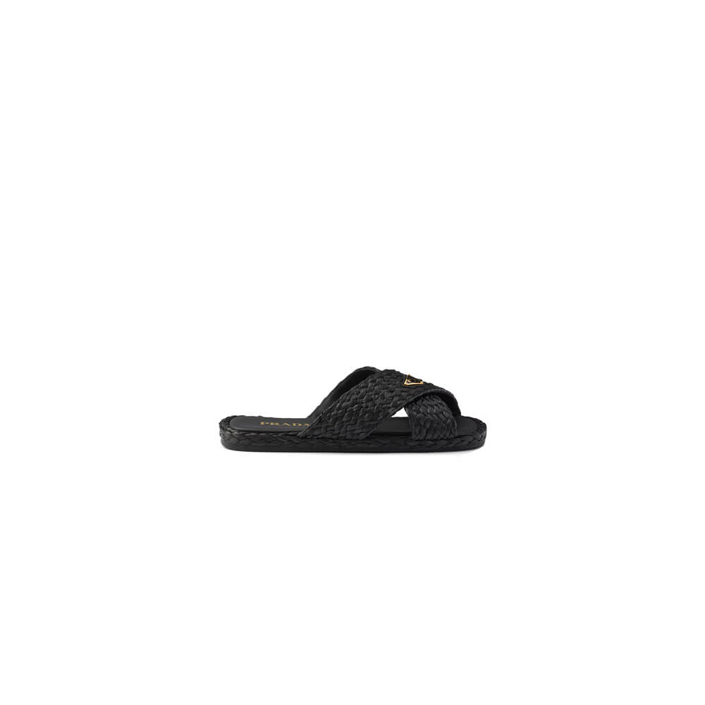 Prada Raffia crisscross slides