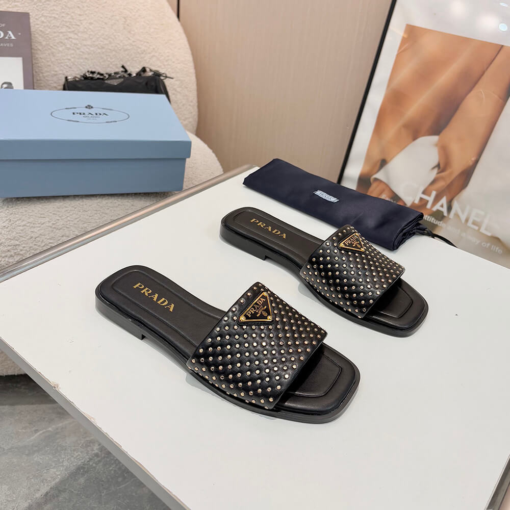 Prada Nappa leather slides with studs