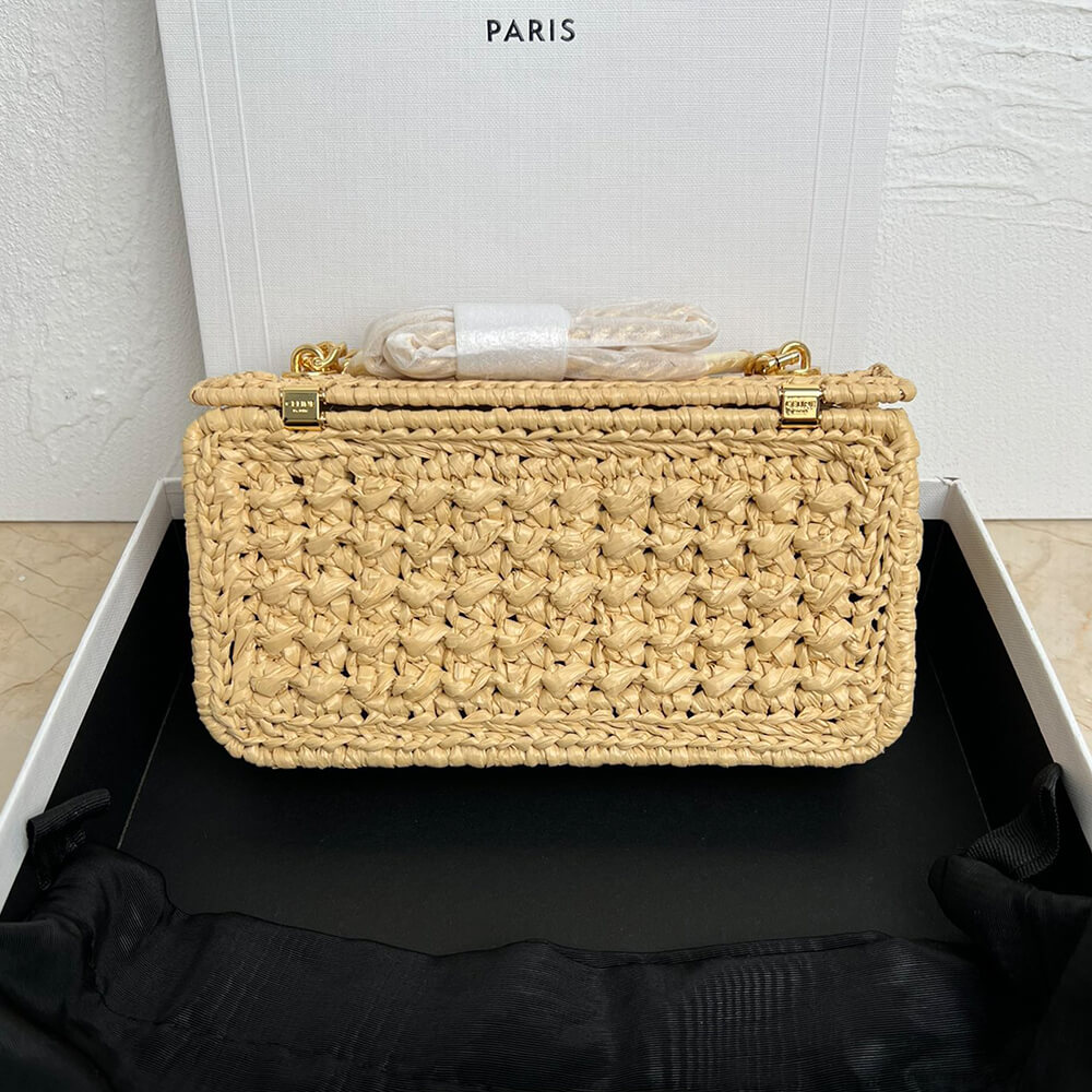 CELINE CHAIN SHOULDER BAG CLAUDE IN RAFFIA EFFECT TEXTILE(HIGH-END GRADE)