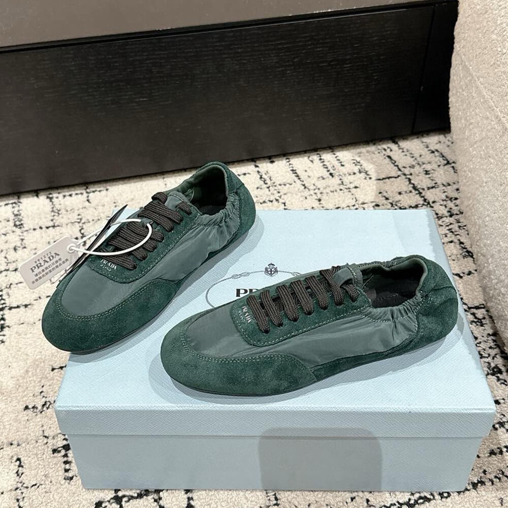 PRADA Collapse Re-Nylon and suede elasticized sneakers