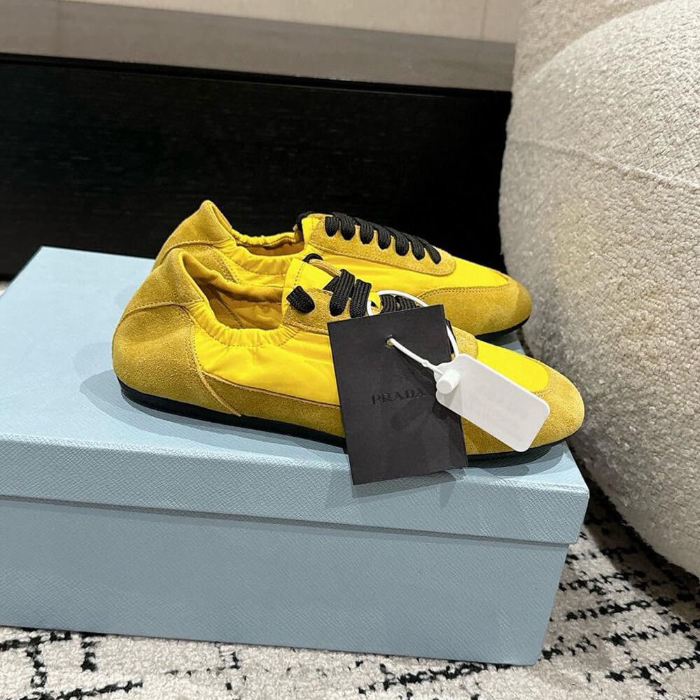 PRADA Collapse Re-Nylon and suede elasticized sneakers