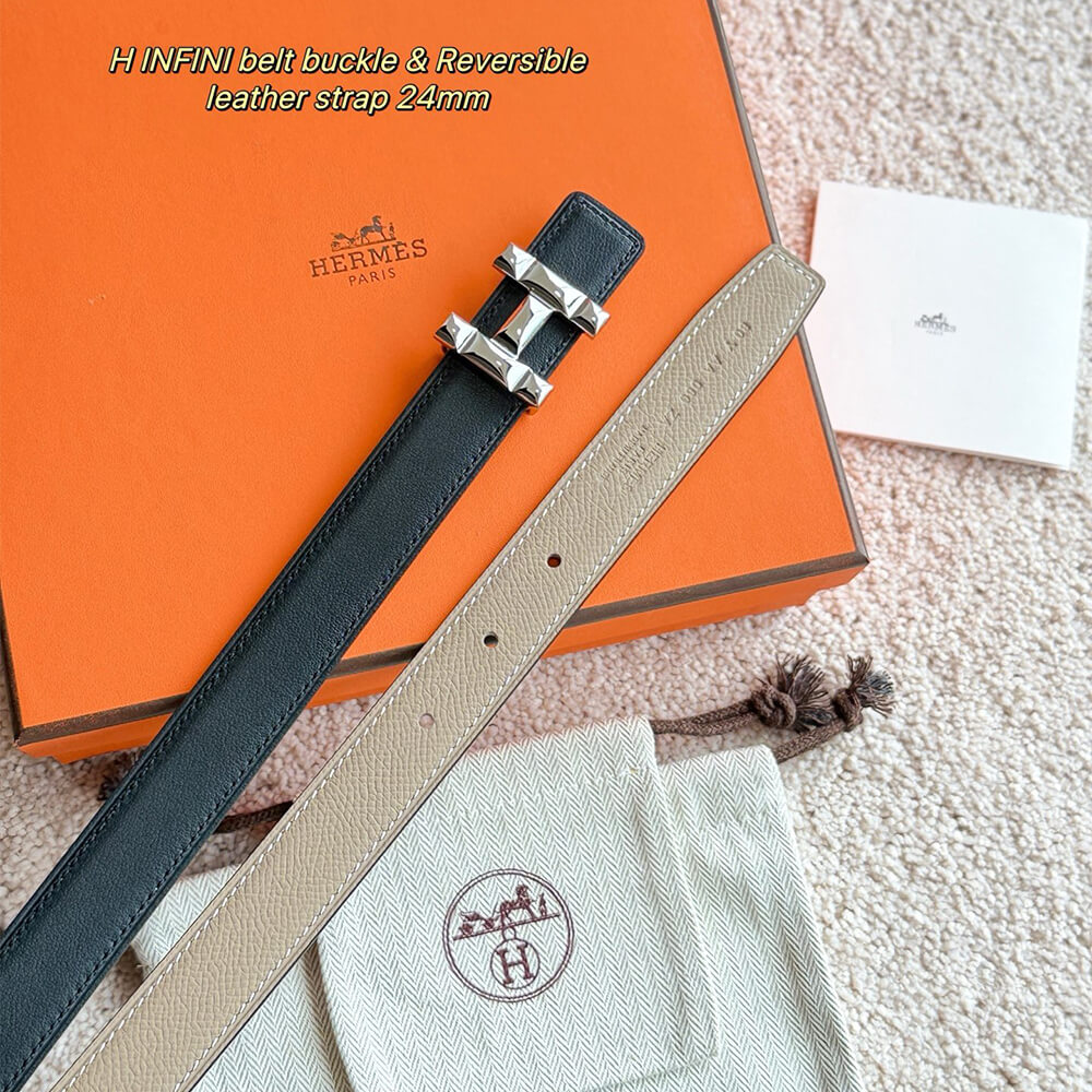 H Infini belt buckle   Reversible leather strap 24 mm